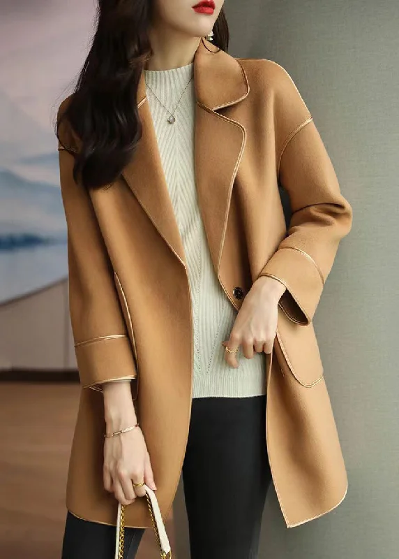 Loose Khaki Peter Pan Collar Pockets Woolen Trench Coat Fall