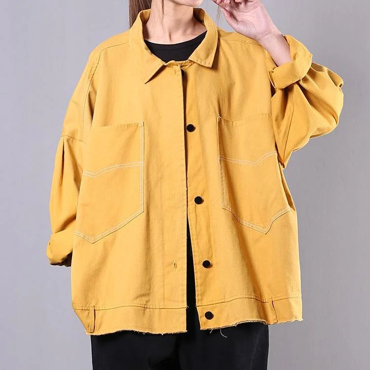 Loose lapel pockets Fine spring clothes For Women yellow silhouette coats