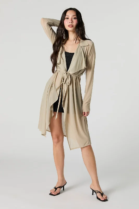 Mesh Self Tie Waterfall Cardigan