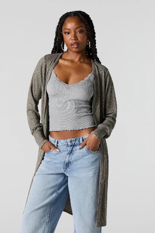 Ribbed Knit Longline Cardigan