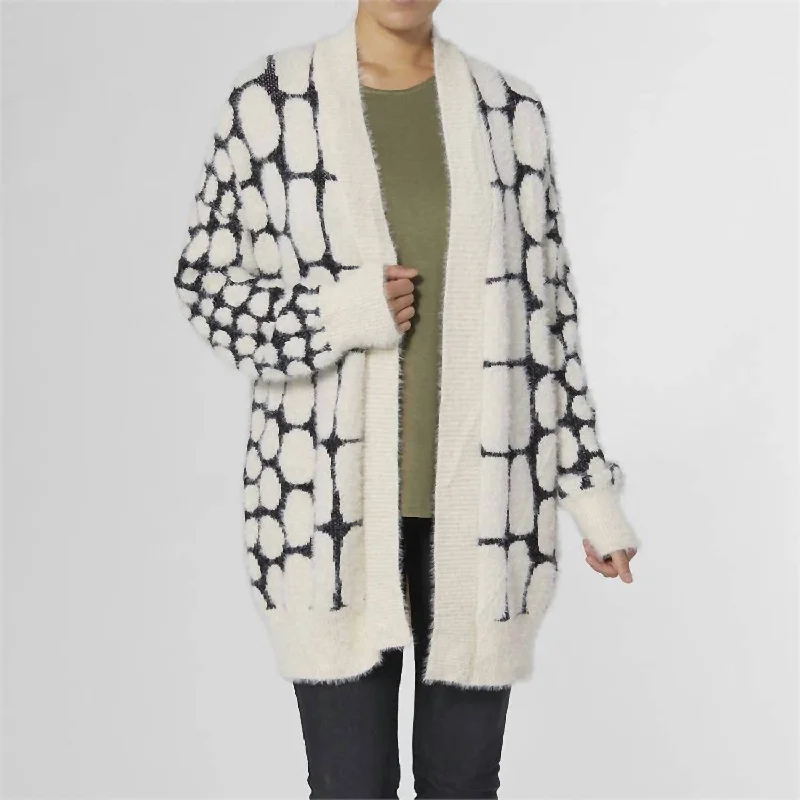 Ariana Abstract Dot Eyelash Cardigan In Cream/black