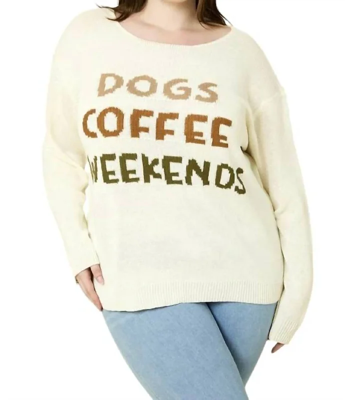 Dogs Coffee Weekends Light Weight Sweater In Beige