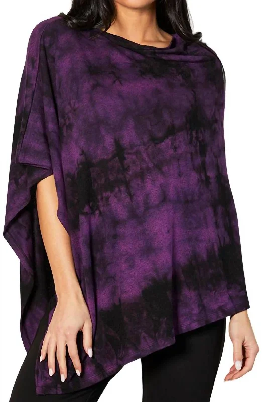 Marble Wash Asymmetrical Poncho In Grape