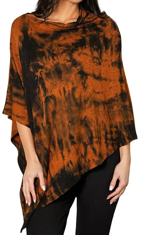 Marble Wash Asymmetrical Poncho In Spice