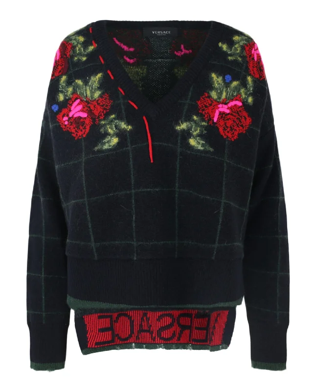 Plaid and Roses Hi-Lo Sweater