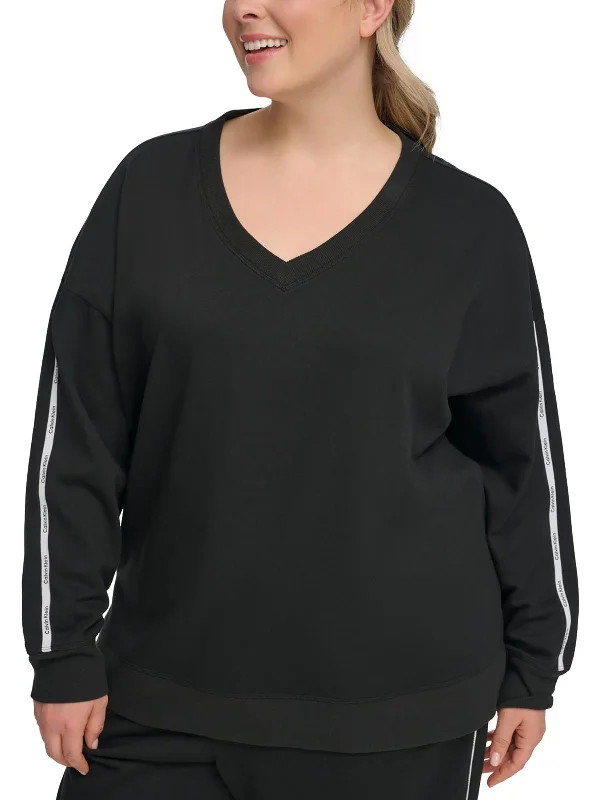 Plus Womens Cotton Logo Tape V-Neck Sweater