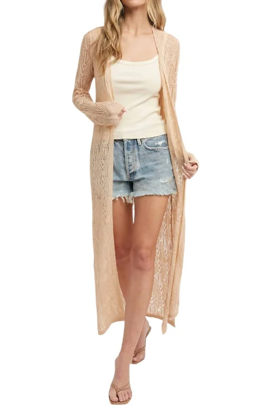 Pointelle Knit Duster In Beige