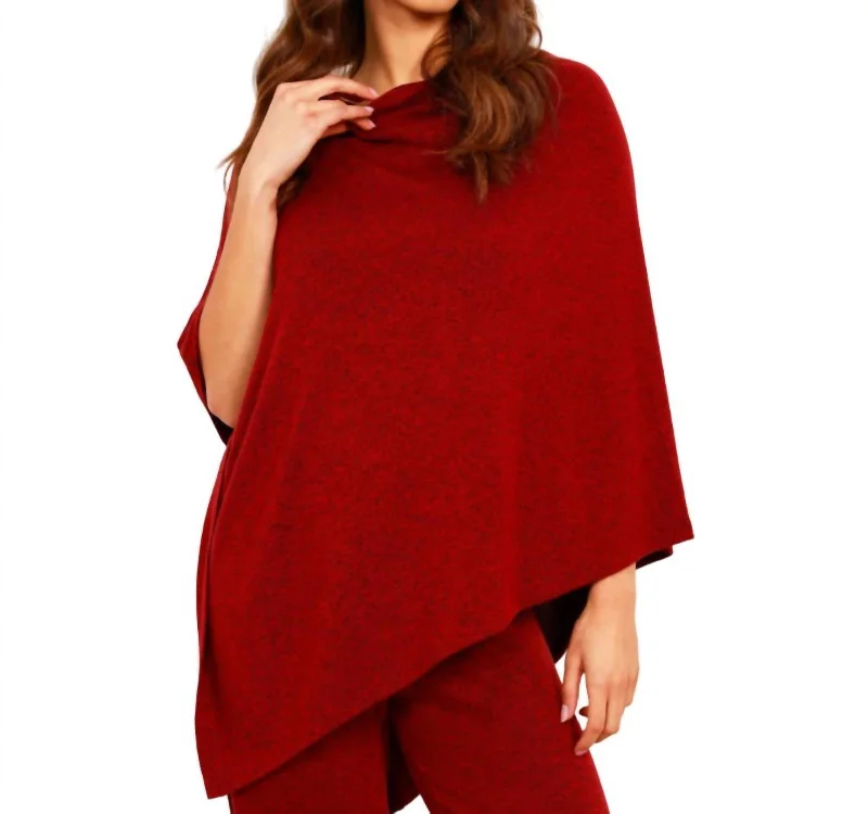 Solid Asymmetrical Poncho In Wine