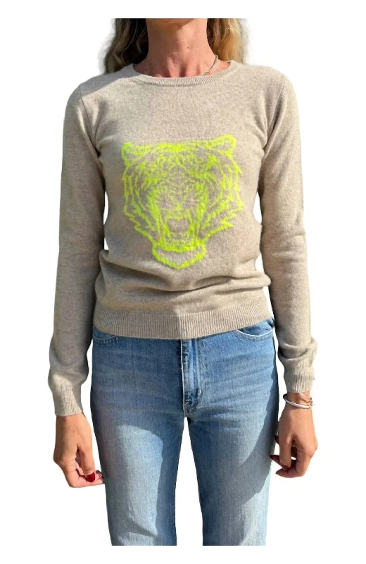 Tiger Cashmere Top In Neon Yellow