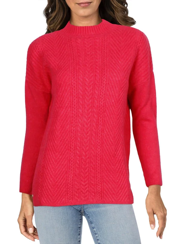 Womens Cable Knit Ribbed Trim Pullover Sweater