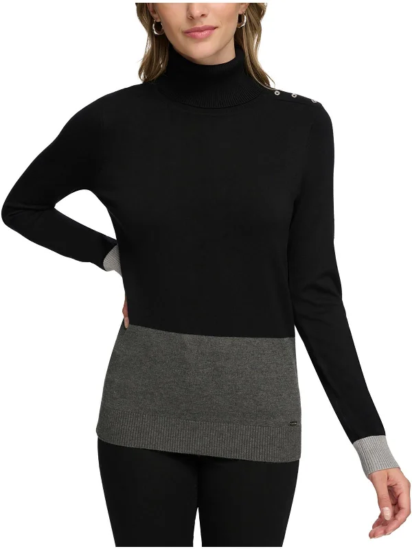 Womens Colorblock Long Sleeve Turtleneck Sweater