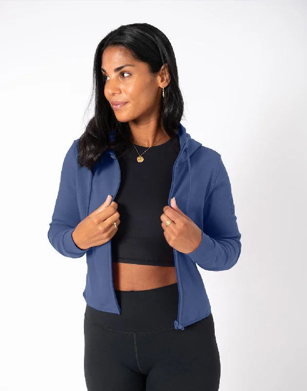 Chill Zip Crop Hoodie in Thunder Blue