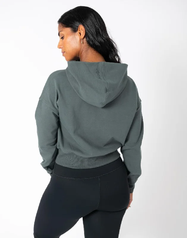 Dart Crop Hoodie in Green Smoke