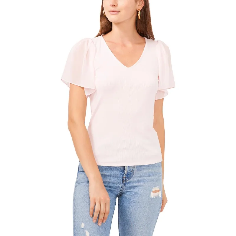 1.State Womens Ribbed V-Neck Pullover Top