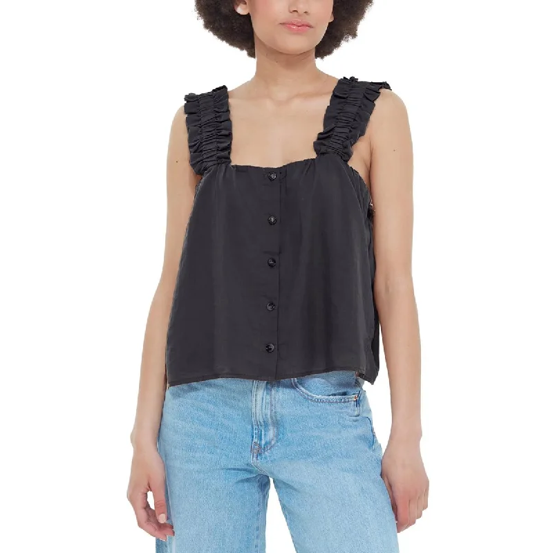 Black Tape_ Womens Ruffled Button Pullover Top