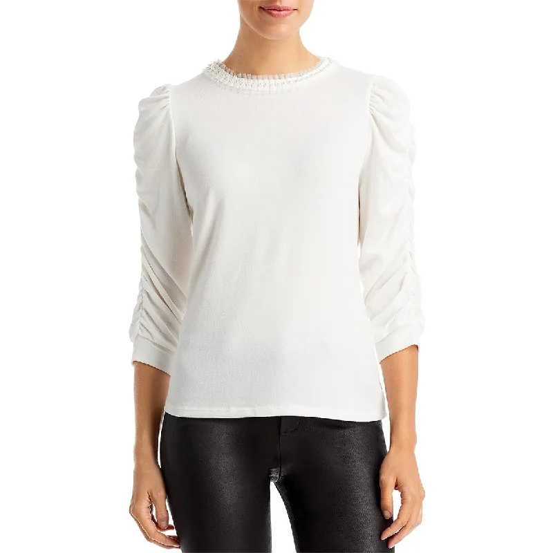 Chenault Womens Puff Sleeve Embellished Pullover Top