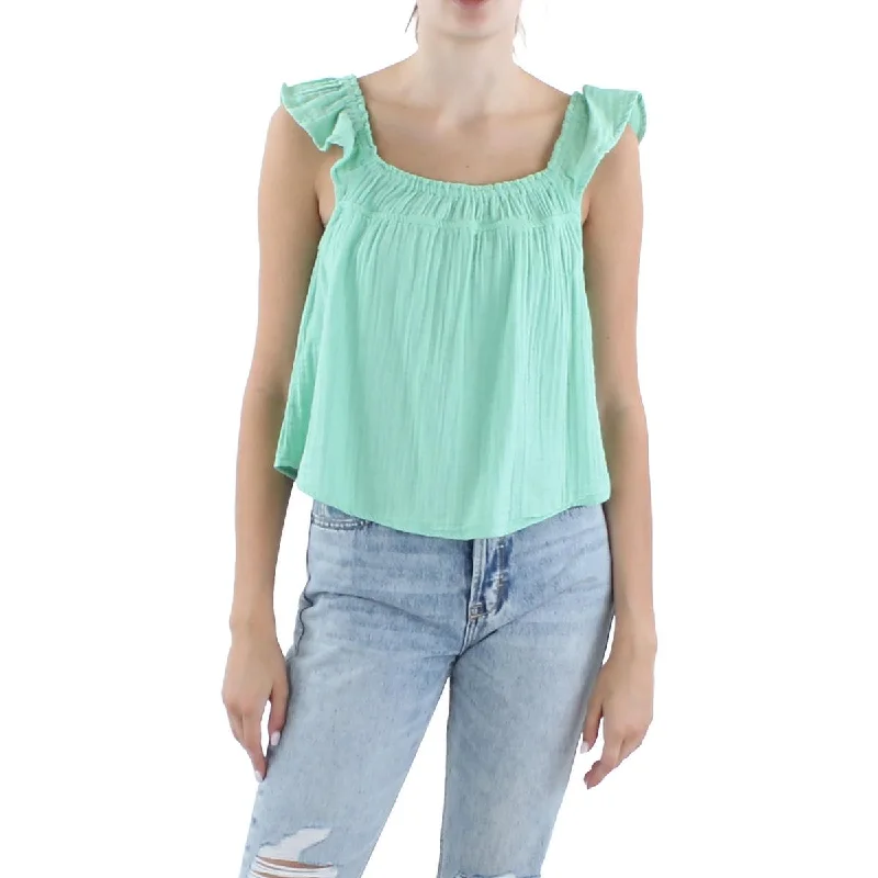 Derek Heart Womens Juniors Cotton Ruffle Strap Pullover Top