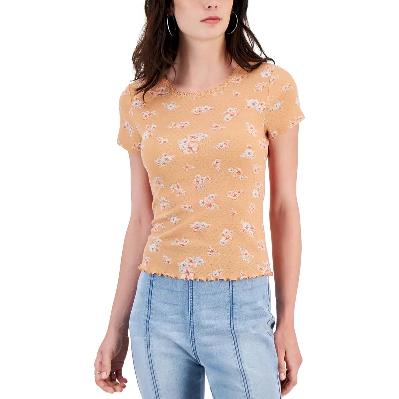 Hippie Rose Womens Floral Print Short Sleeves Pullover Top