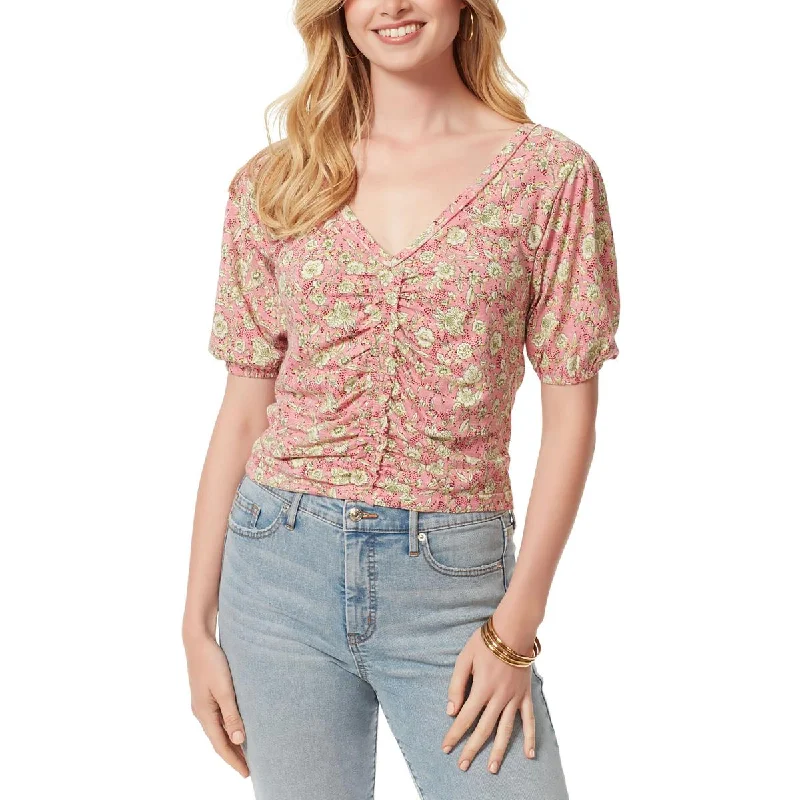 Jessica Simpson Womens Botanical Dots Printed Pullover Top