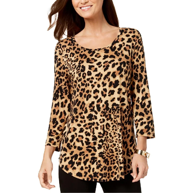 JM Collection Womens Petites Animal Print Pullover Top