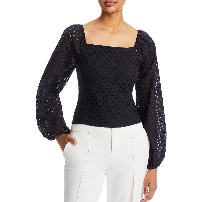 Karl Lagerfeld Womens Eyelet Cotton Pullover Top