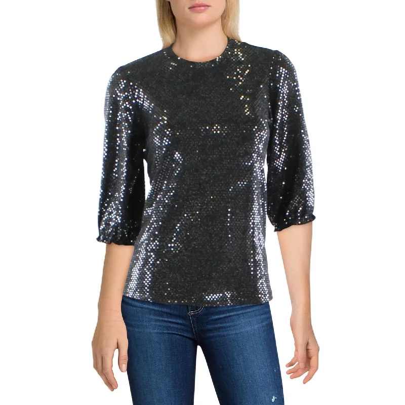 Nanette Nanette Lepore Womens Sequins Puff Sleeves Pullover Top