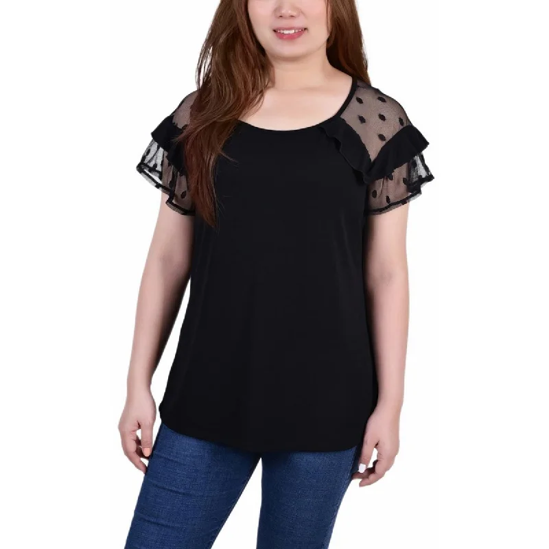 Notations Womens Petites Lace Trim  Pullover Top