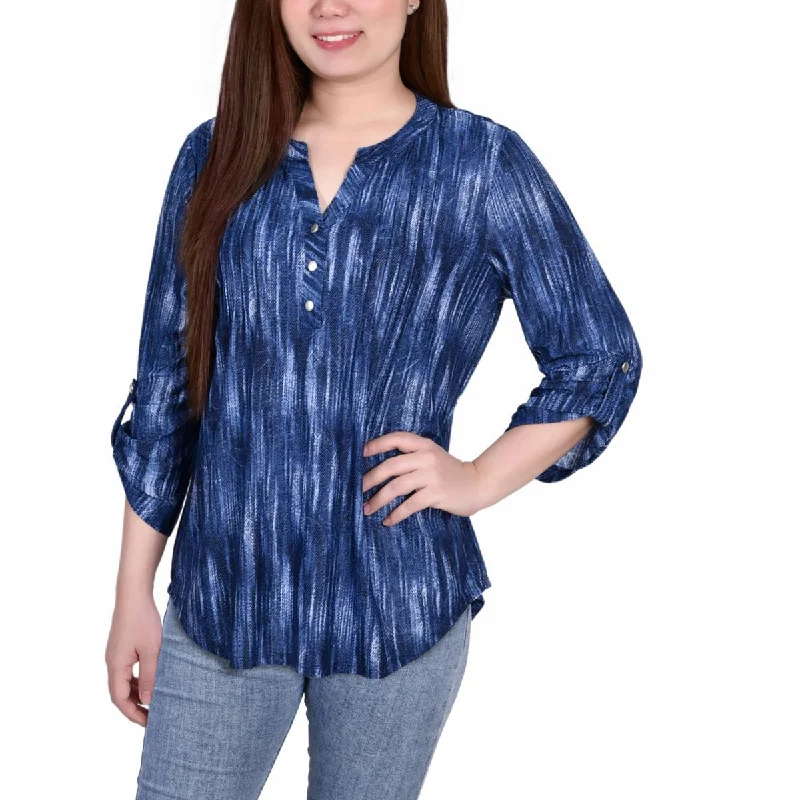 NY Collection Womens Petites Button Pullover Top