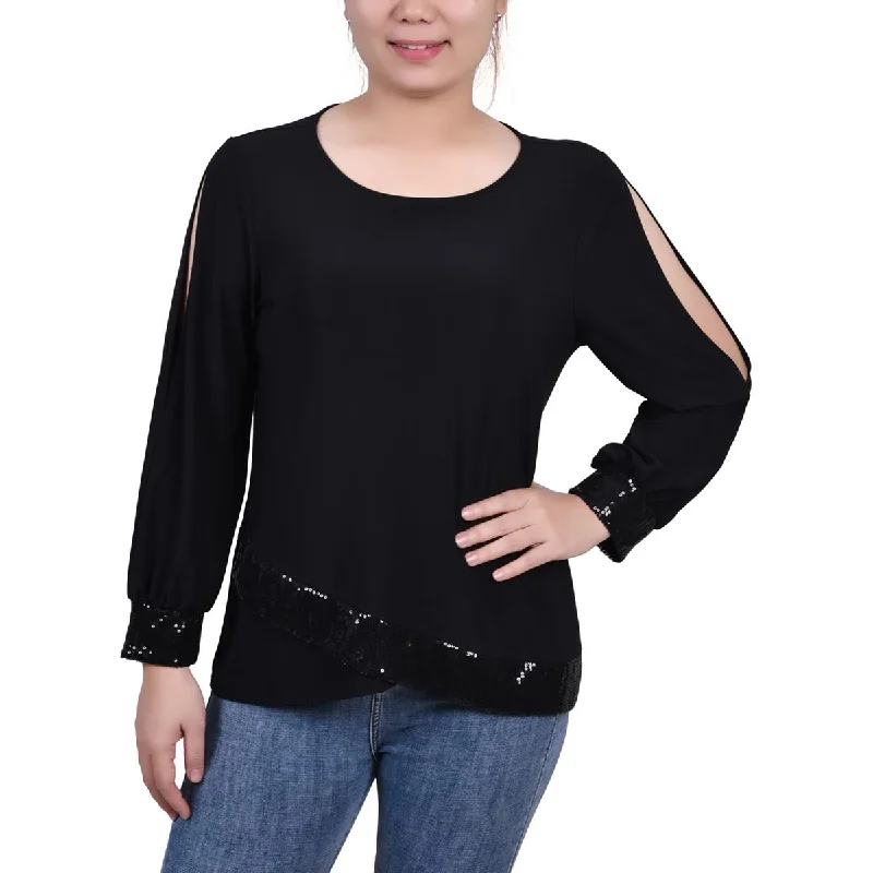 NY Collection Womens Petites Jersey Embellished Pullover Top