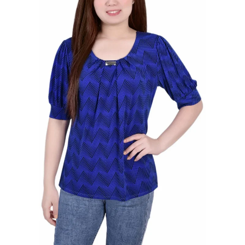 NY Collection Womens Petites Polka Dots Pullover Top