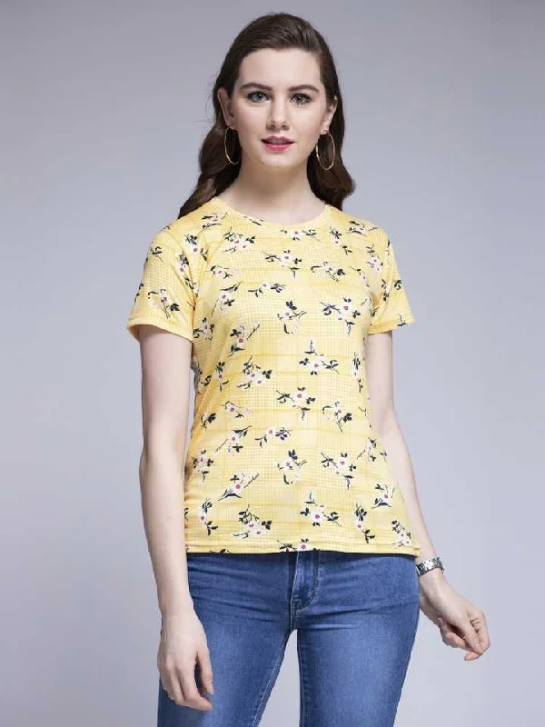 Printed Women Round Neck Multicolor T-Shirt