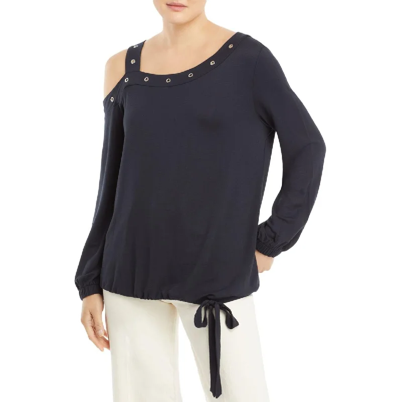 Single Thread Womens Grommet Cold Shoulder Pullover Top