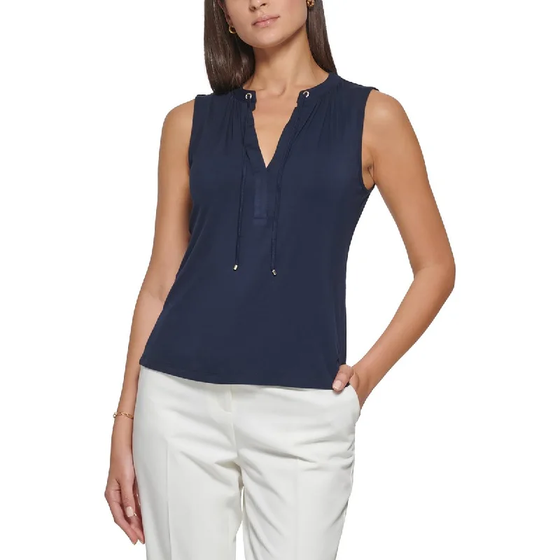 Tommy Hilfiger Womens Tie Neck V-Neck Pullover Top