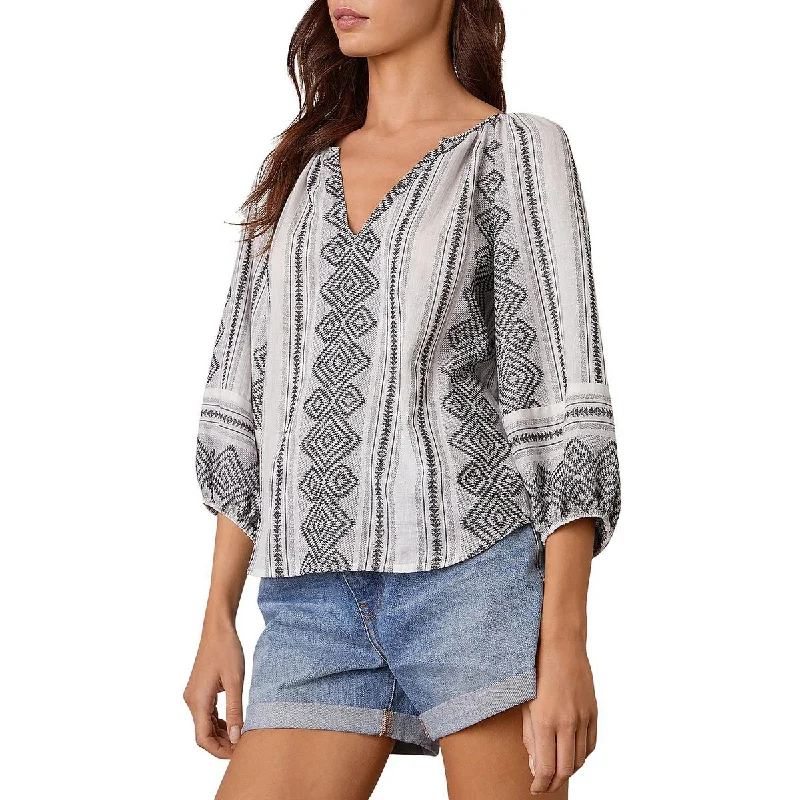 Velvet Womens Aztec Print V-Neck Pullover Top