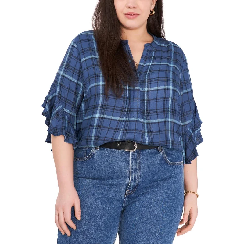 Vince Camuto Womens Plus Plaid Pullover Top