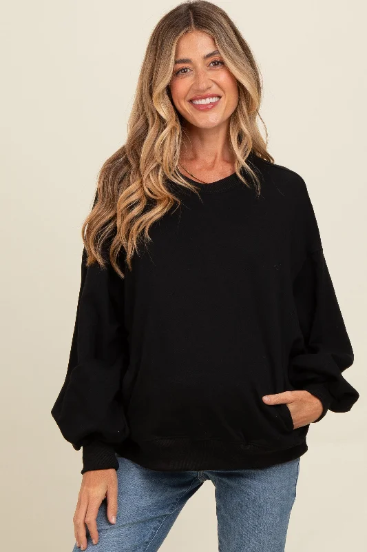 Black Oversized Balloon Sleeve Maternity Sweatshirt