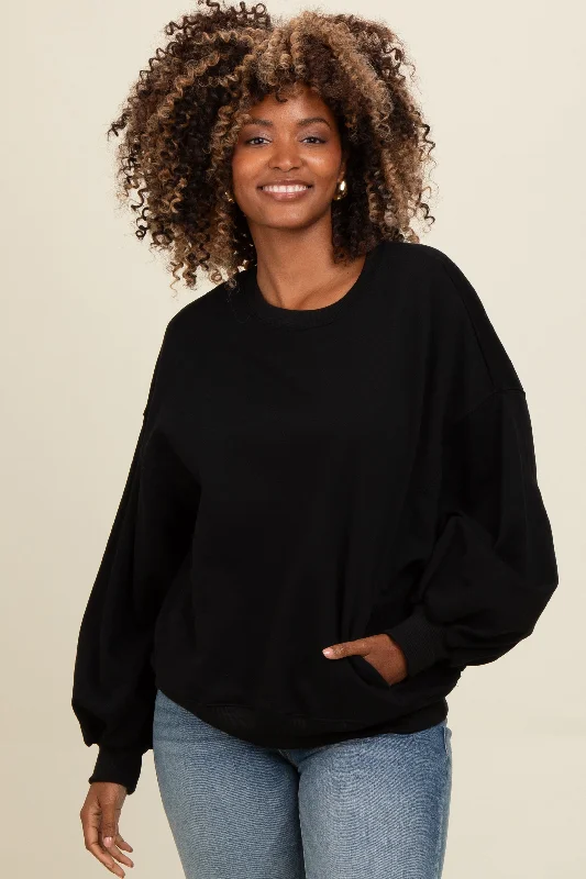 Black Oversized Balloon Sleeve Sweatshirt