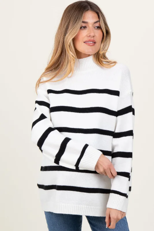 Ivory Striped Oversized Mock Neck Maternity Sweater