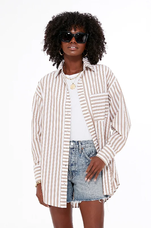 Tan Stripes Oversized Button Down