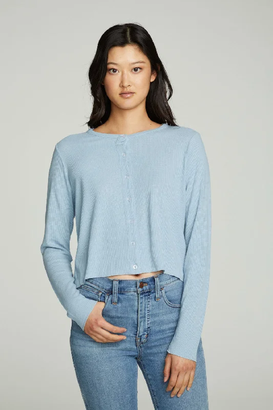 Long Sleeve Button Down Semi Cropped Tee