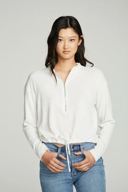 Long Sleeve Zipper Mock Neck Semi Cropped Tee