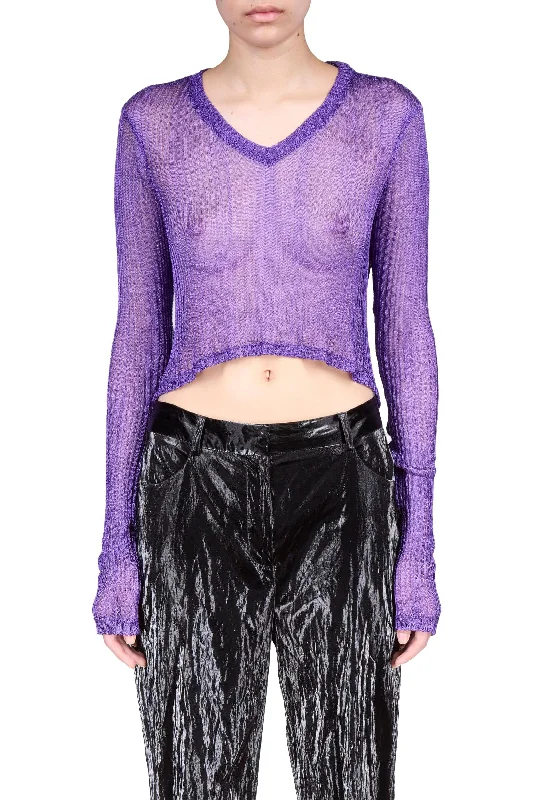 Amethyst Metallic V-Neck Cropped Top