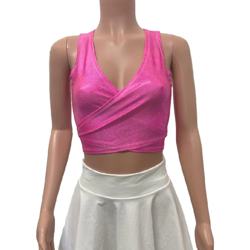 Crop Wrap Top - Pink Sparkle - Choose Sleeve Length