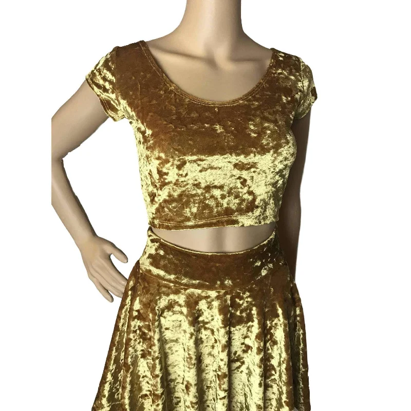 Cap Sleeve Crop Top - Gold Crushed Velvet