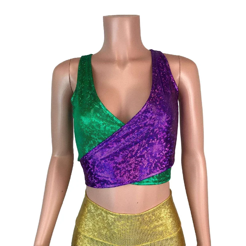 Crop Wrap Top - Mardi Gras Purple & Green