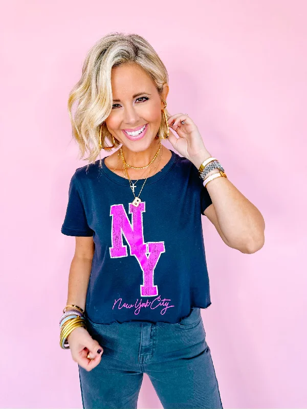 NEW YORK DISTRESSED CROP TEE - BLACK