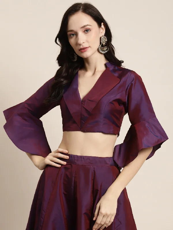 Purple Knotch Collar Crop Top