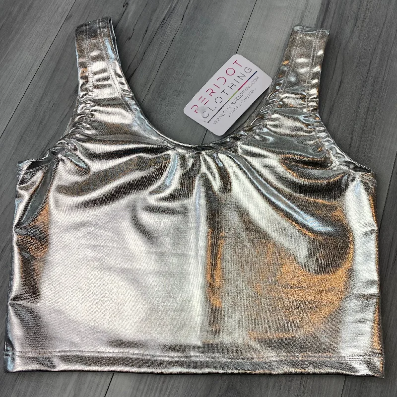 SALE - XS - Crop Tank Top - Silver Metallic