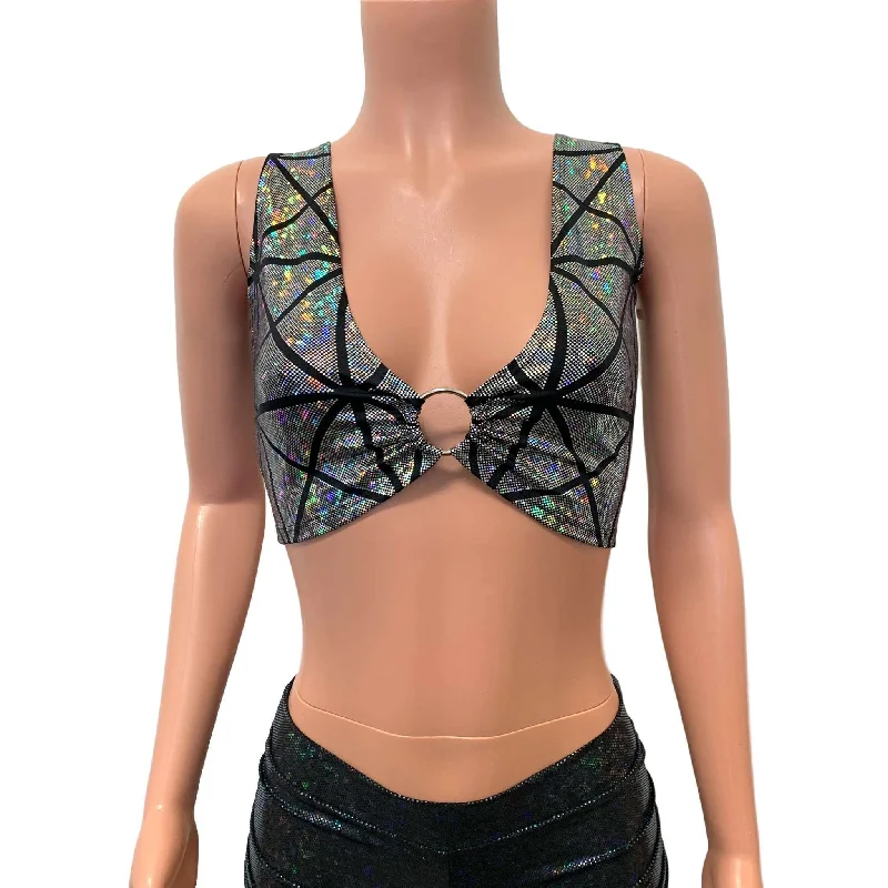 Silver Glass Pane Holographic Ring Crop Top