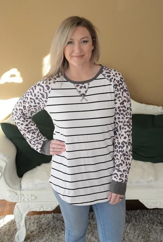 Carol Leopard & Striped Raglan Top